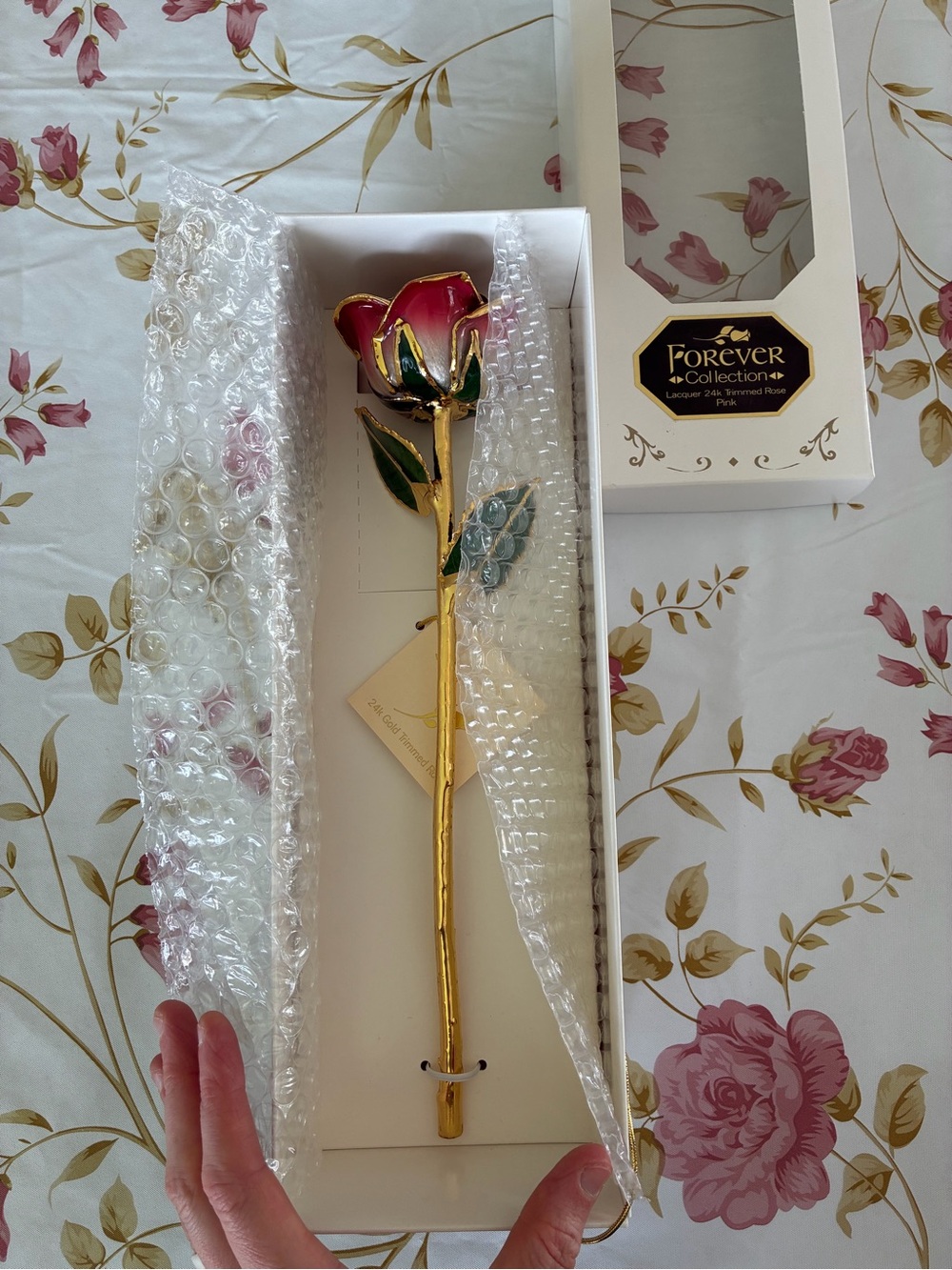 Forever Collection 24k Lacquer Gold & Red Decorative Rose